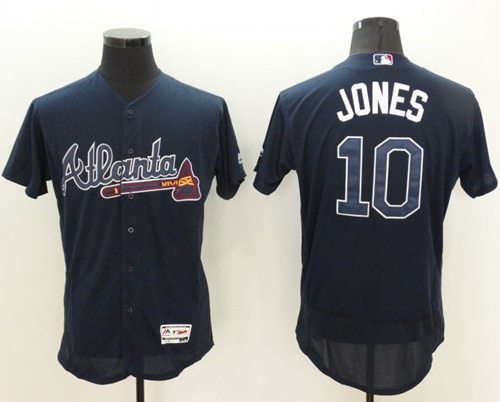 Braves #10 Chipper Jones Navy Blue Flexbase Authentic Collection Stitched MLB Jersey - Click Image to Close